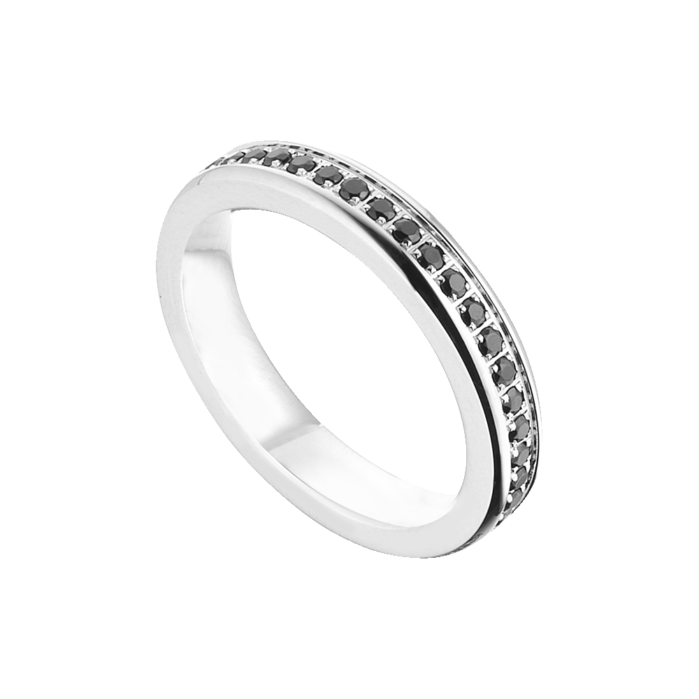 ANILLO DE ACERO PARA HOMBRE Y MUJER CON CRISTALES NEGROS