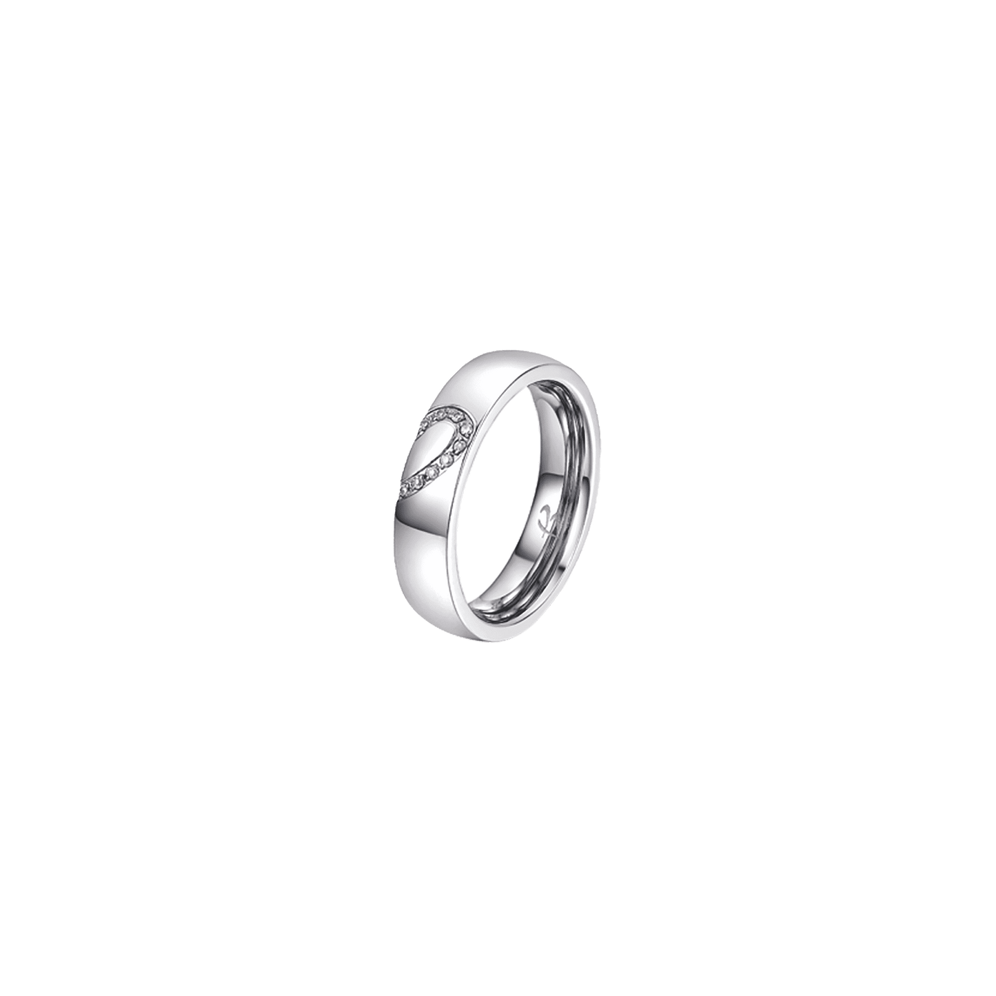 ANILLO UNISEX DE ACERO DE MEDIO CORAZÓN CON CRISTALES BLANCOS
