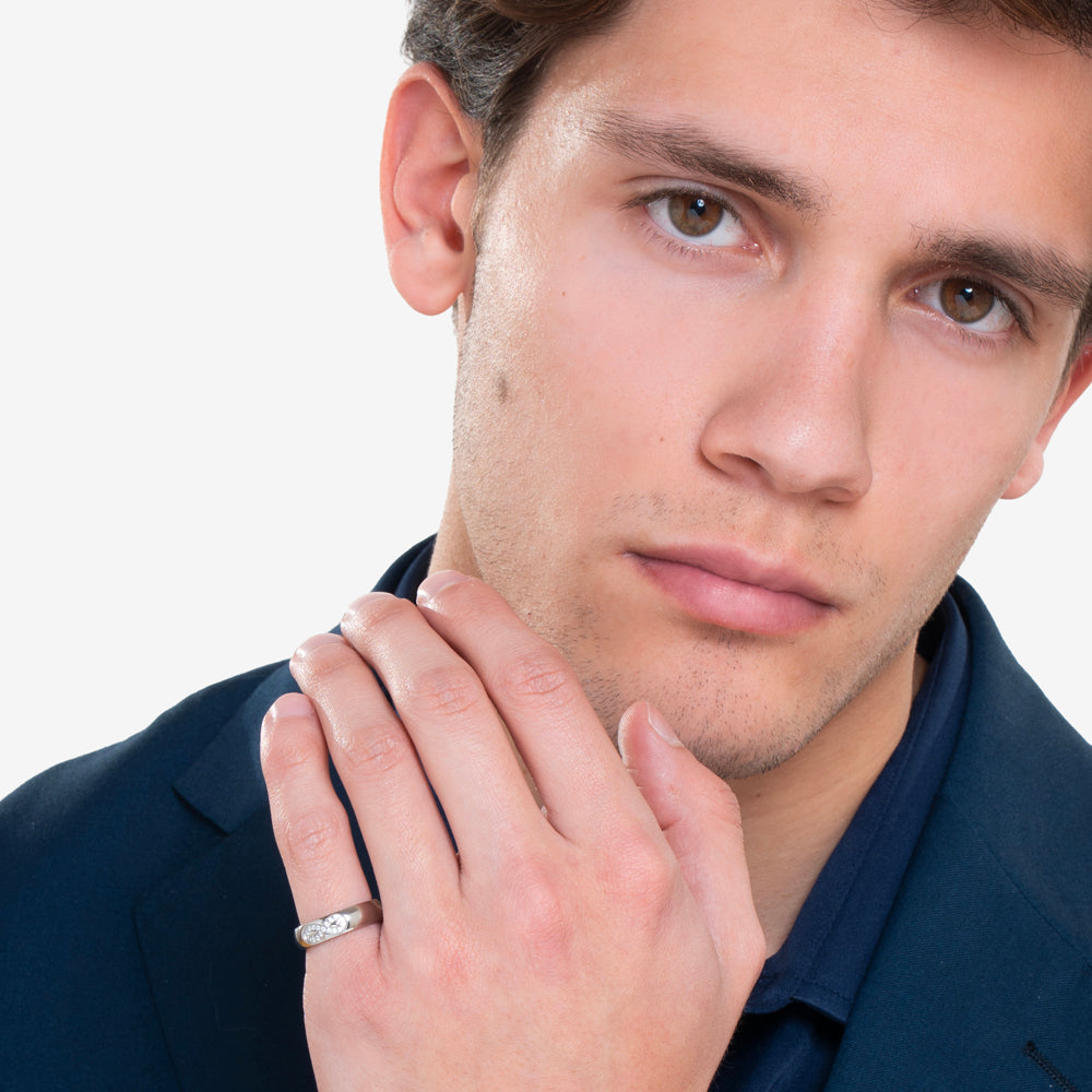 ALIANZA DE ACERO PARA HOMBRE Y MUJER CON CRISTAL BLANCO INFINITO