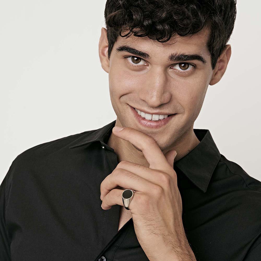 ANILLO DE SELLO DE ACERO Y IP NEGRO PARA HOMBRE