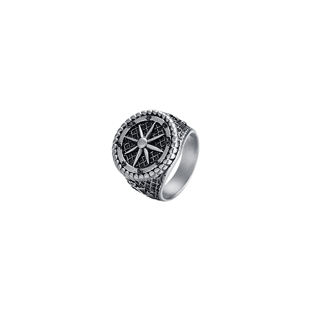 ANILLO DE ACERO PARA HOMBRE CON ROSA DE LOS VIENTOS
