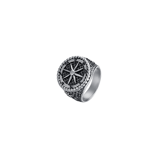 ANILLO DE ACERO PARA HOMBRE CON ROSA DE LOS VIENTOS