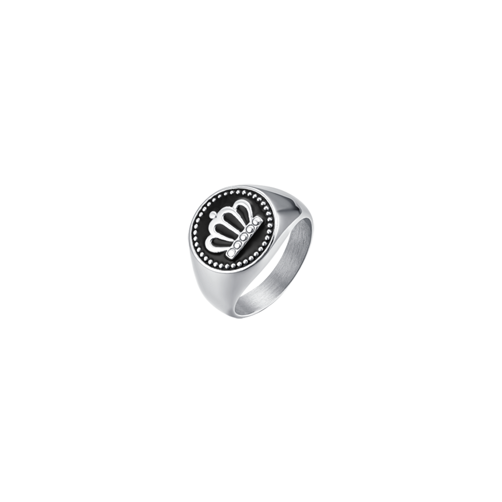 ANILLO DE HOMBRE DE ACERO CON CORONA Y ESMALTE NEGRO
