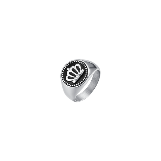 ANILLO DE HOMBRE DE ACERO CON CORONA Y ESMALTE NEGRO