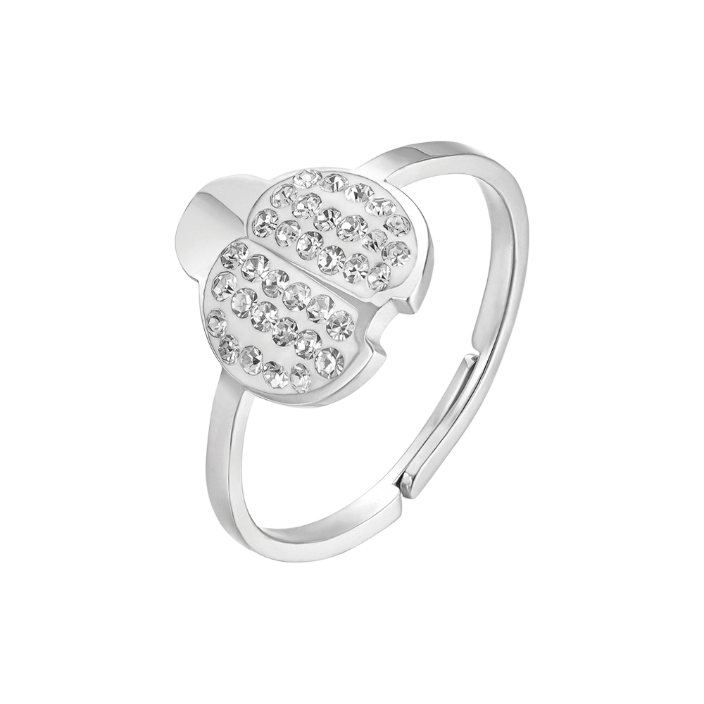 ANILLO DE ACERO PARA MUJER CON MARIQUITA Y CRISTALES BLANCOS TALLA: M