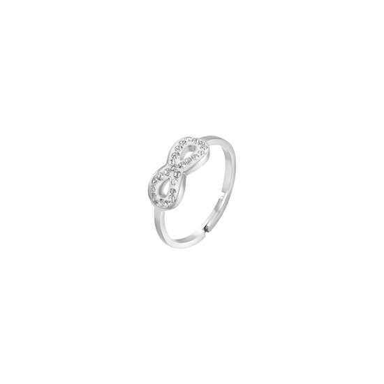 ANILLO DE ACERO PARA MUJER CON INFINITO Y CRISTALES BLANCOS TALLA: M