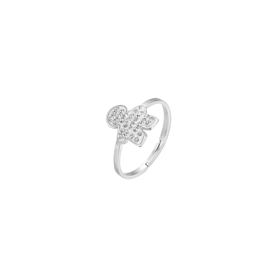 ANILLO DE ACERO PARA MUJER CON CRISTALES BLANCOS Y DE BEBÉ TALLA: S