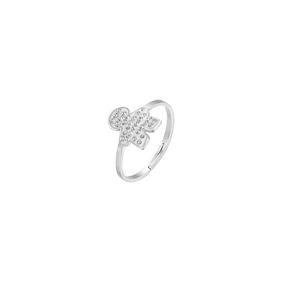 ANILLO DE ACERO PARA MUJER CON CRISTALES BABY Y BLANCOS TALLA: M