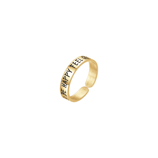 ANILLO DE ACERO DORADO PARA MUJER BE HAPPY FEEL GOOD