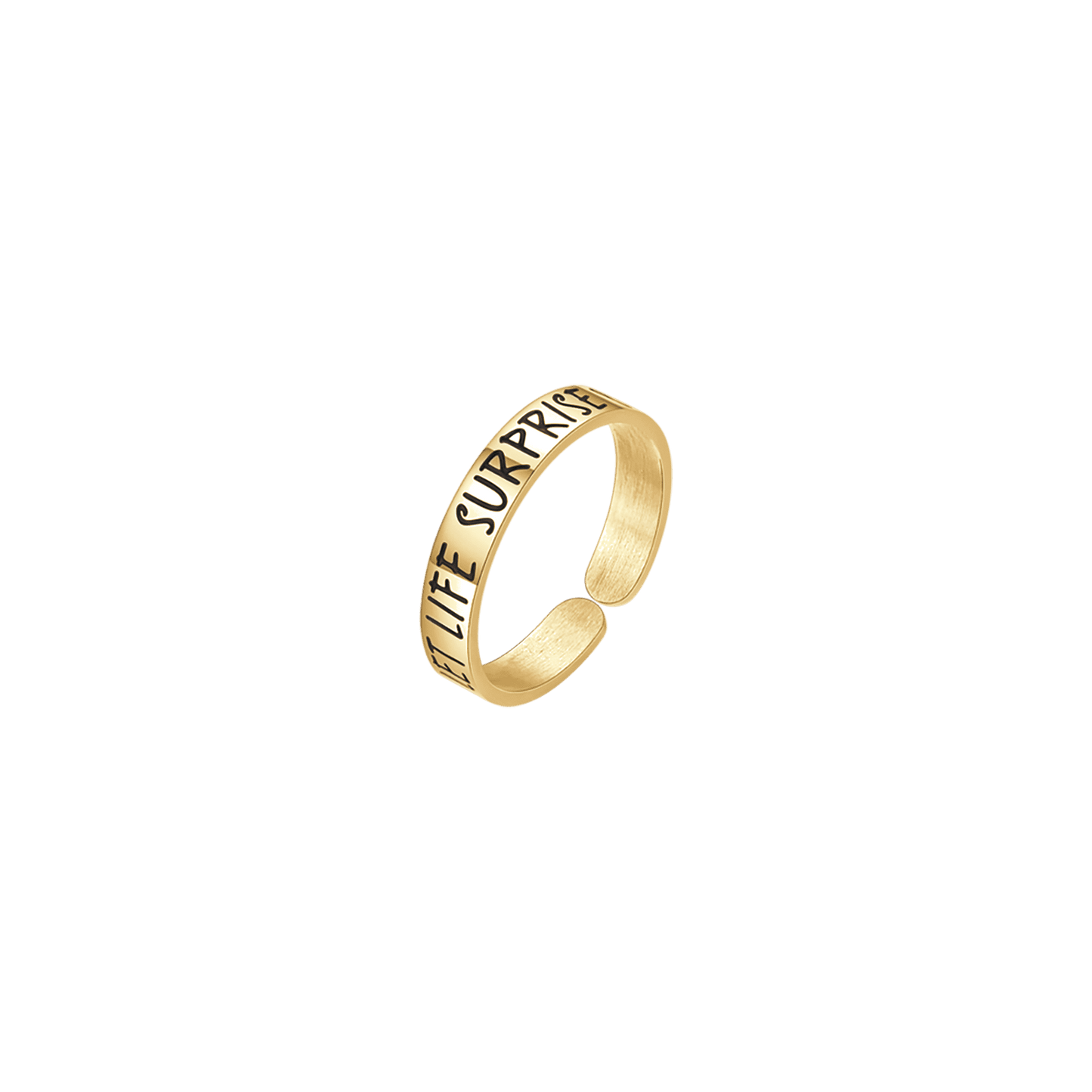 ANILLO DE ACERO DORADO PARA MUJER DEJA QUE LA VIDA TE SORPRENDA