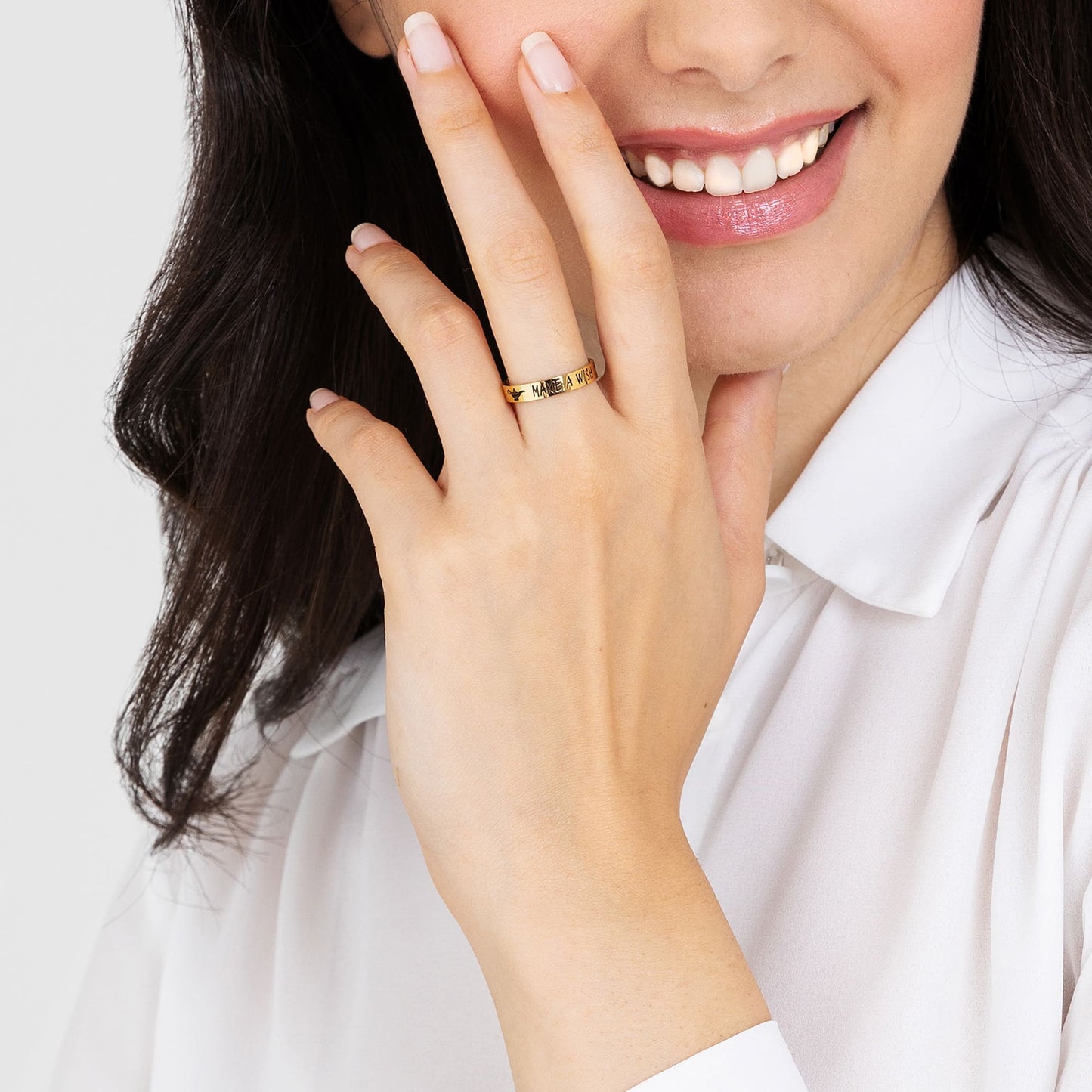 PIDE UN DESEO ANILLO DE MUJER DE ACERO CHAPADO EN ORO