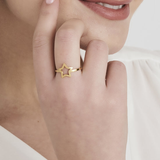 ANILLO DE ACERO DE ORO IP PARA MUJER CON ESTRELLA