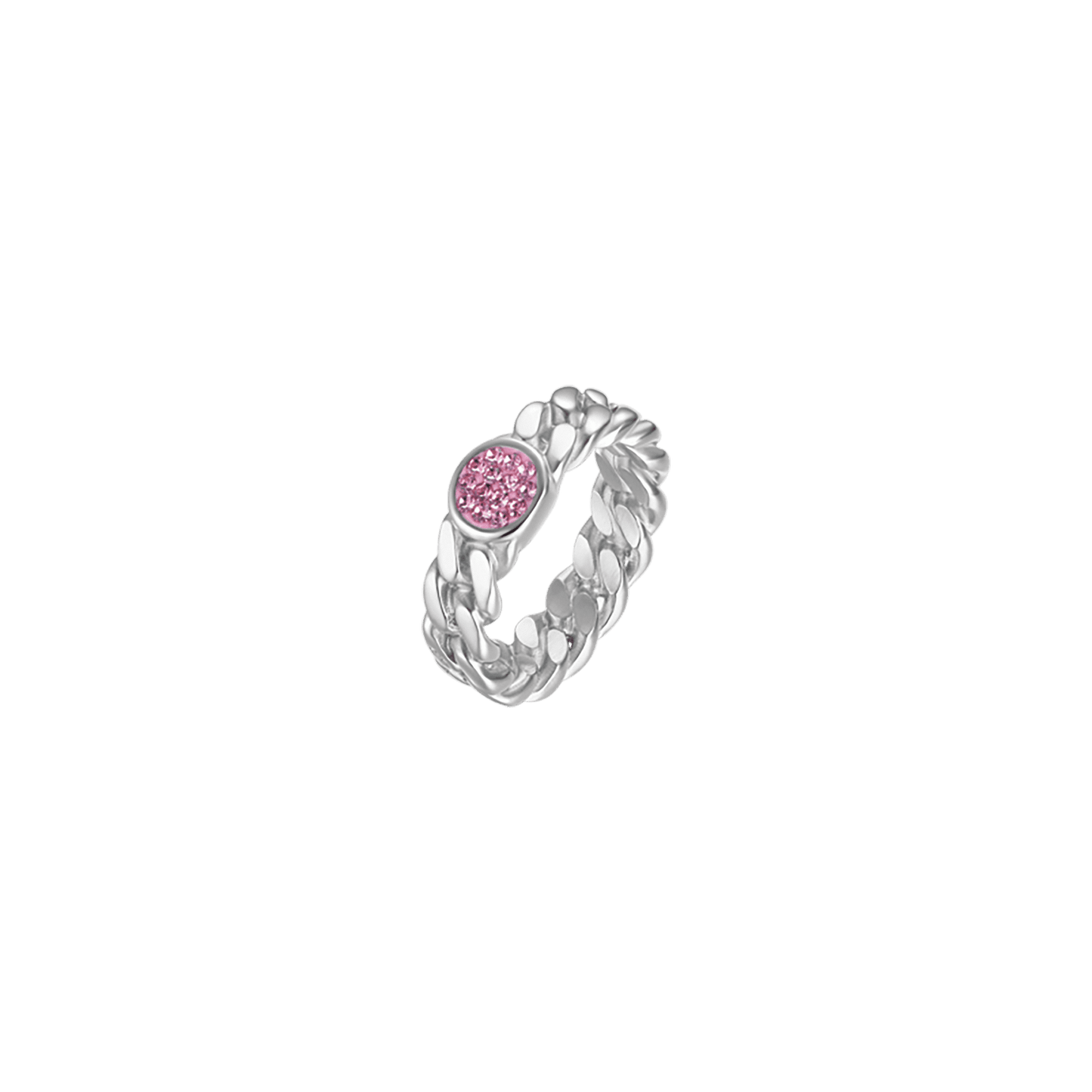 ANILLO DE ACERO PARA MUJER CON CRISTAL ROSA