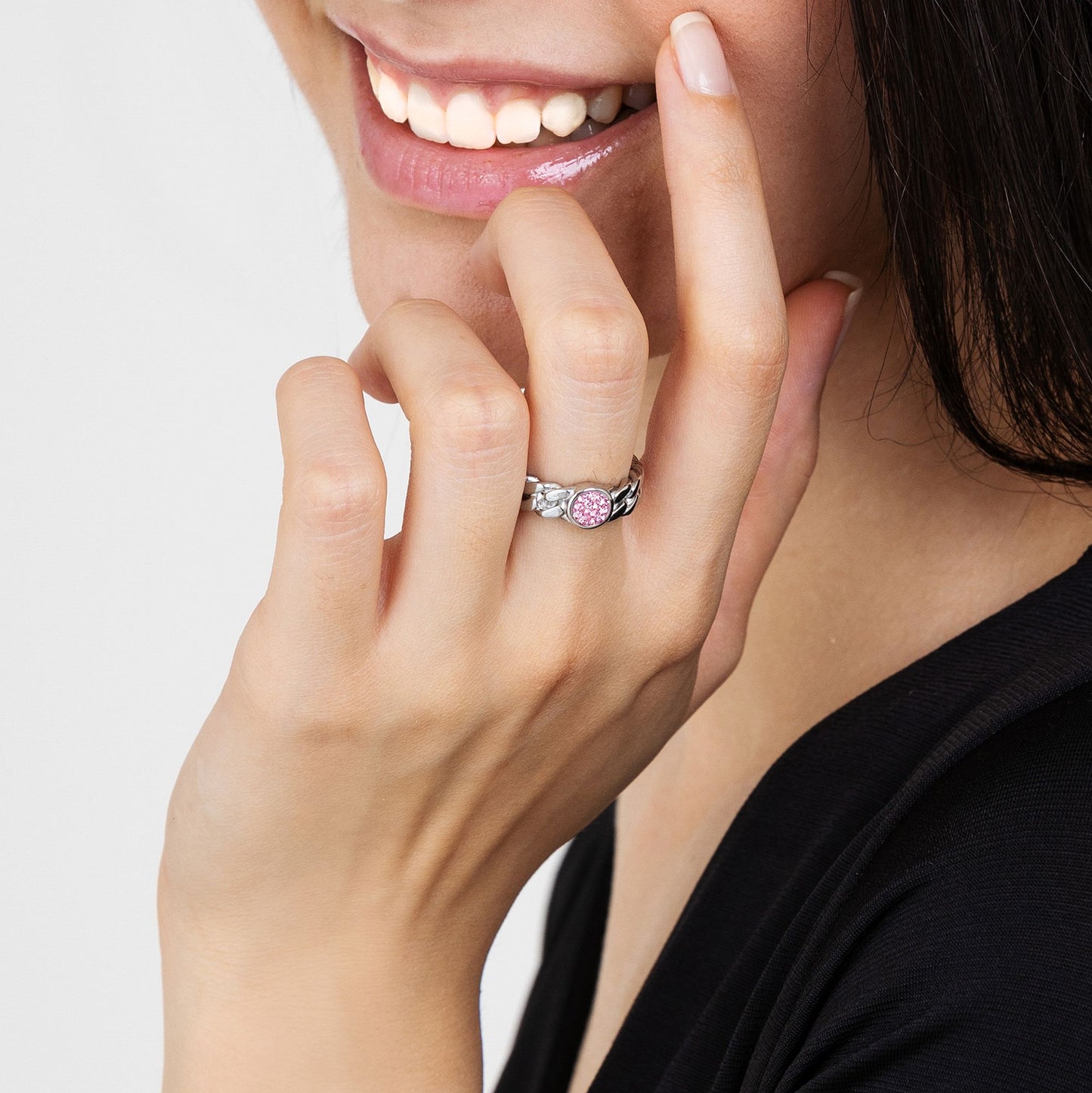 ANILLO DE ACERO PARA MUJER CON CRISTAL ROSA