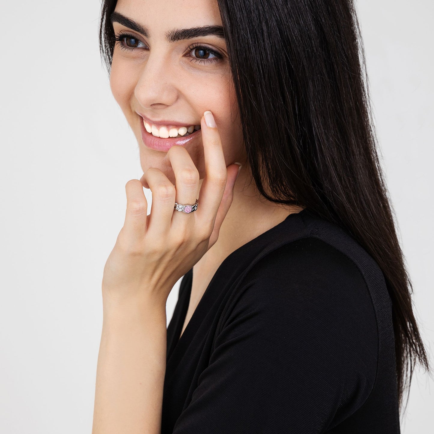 ANILLO DE ACERO PARA MUJER CON CRISTAL ROSA