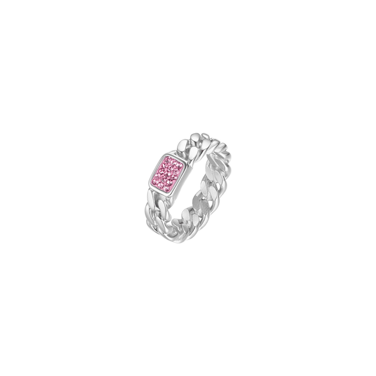 ANILLO DE ACERO PARA MUJER CON CRISTALES FUCSIA