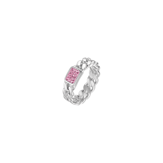 ANILLO DE ACERO PARA MUJER CON CRISTALES FUCSIA