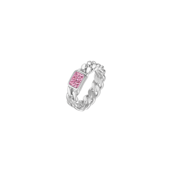 ANILLO DE ACERO CON CRISTALES FUCSIA