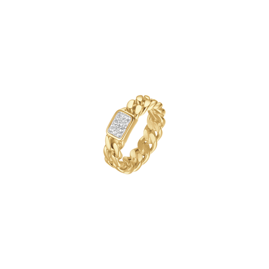 ANILLO DE ACERO IP DE MUJER CON CRISTALES BLANCOS