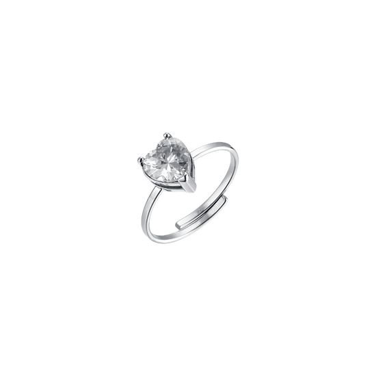 ANILLO DE ACERO PARA MUJER CON CRISTAL BLANCO EN FORMA DE CORAZÓN