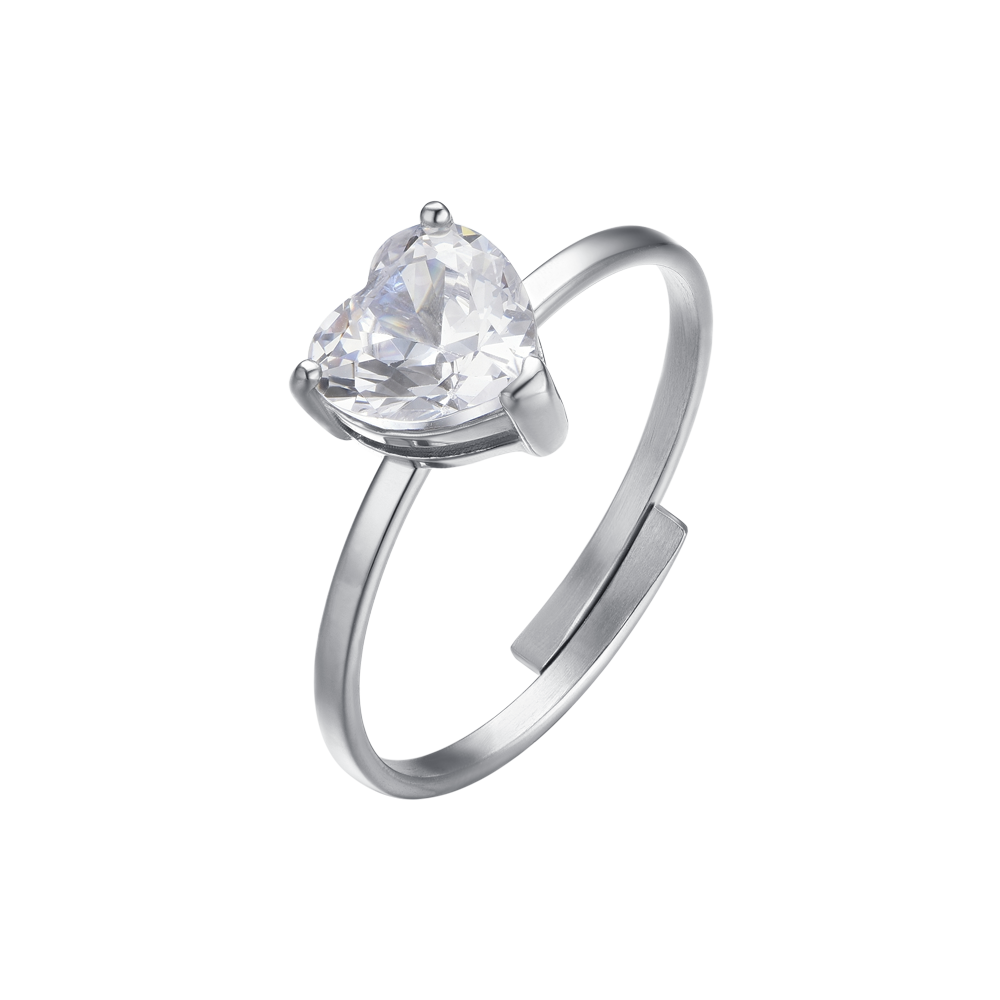 ANILLO DE ACERO PARA MUJER CON CRISTAL BLANCO EN FORMA DE CORAZÓN