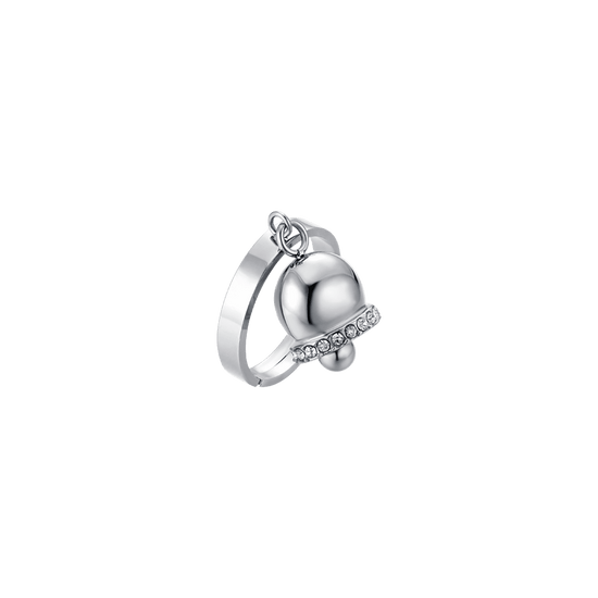 ANILLO DE CAMPANA DE ACERO PARA MUJER CON CRISTALES BLANCOS