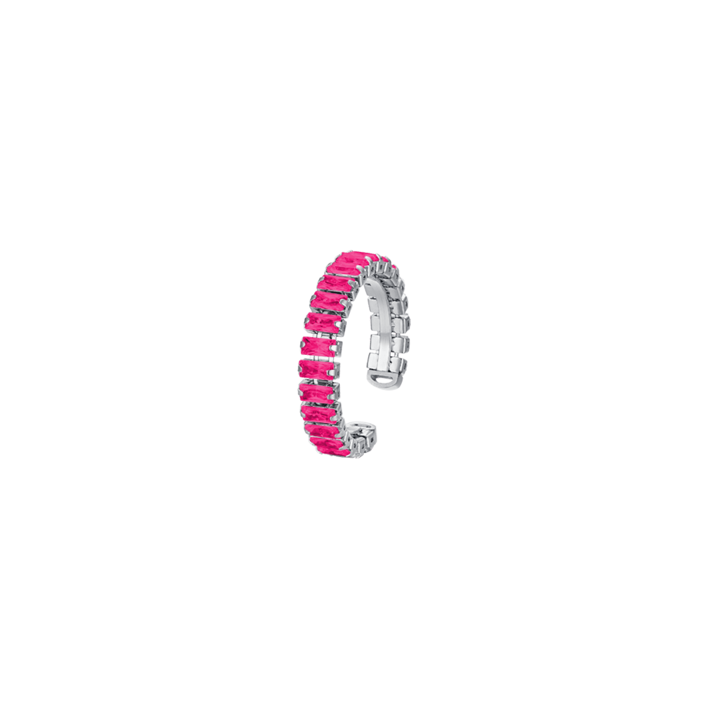 ANILLO ABIERTO DE ACERO PARA MUJER CON CRISTALES FUCSIA