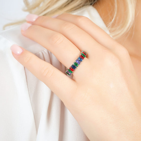 ANILLO DE MUJER EN ACERO CON CRISTALES MULTICOLORES Luca Barra