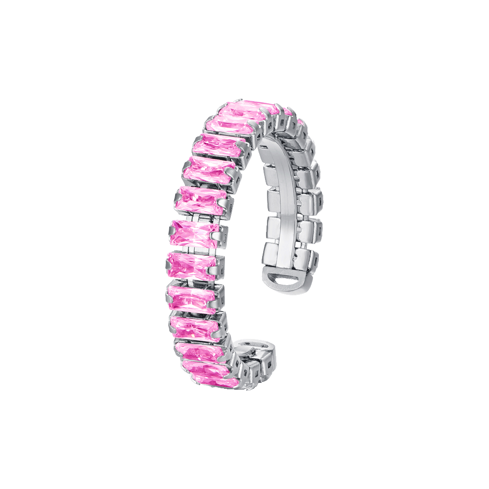 ANILLO AJUSTABLE DE ACERO PARA MUJER CON CRISTALES FUCSIA
