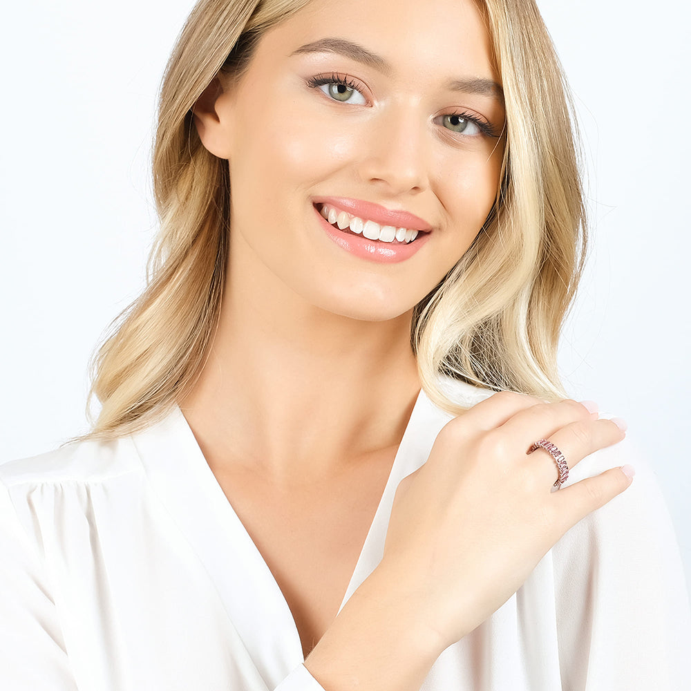 ANILLO AJUSTABLE DE ACERO PARA MUJER CON CRISTALES FUCSIA