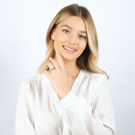 ANILLO AJUSTABLE DE ACERO PARA MUJER CON CRISTALES AZULES