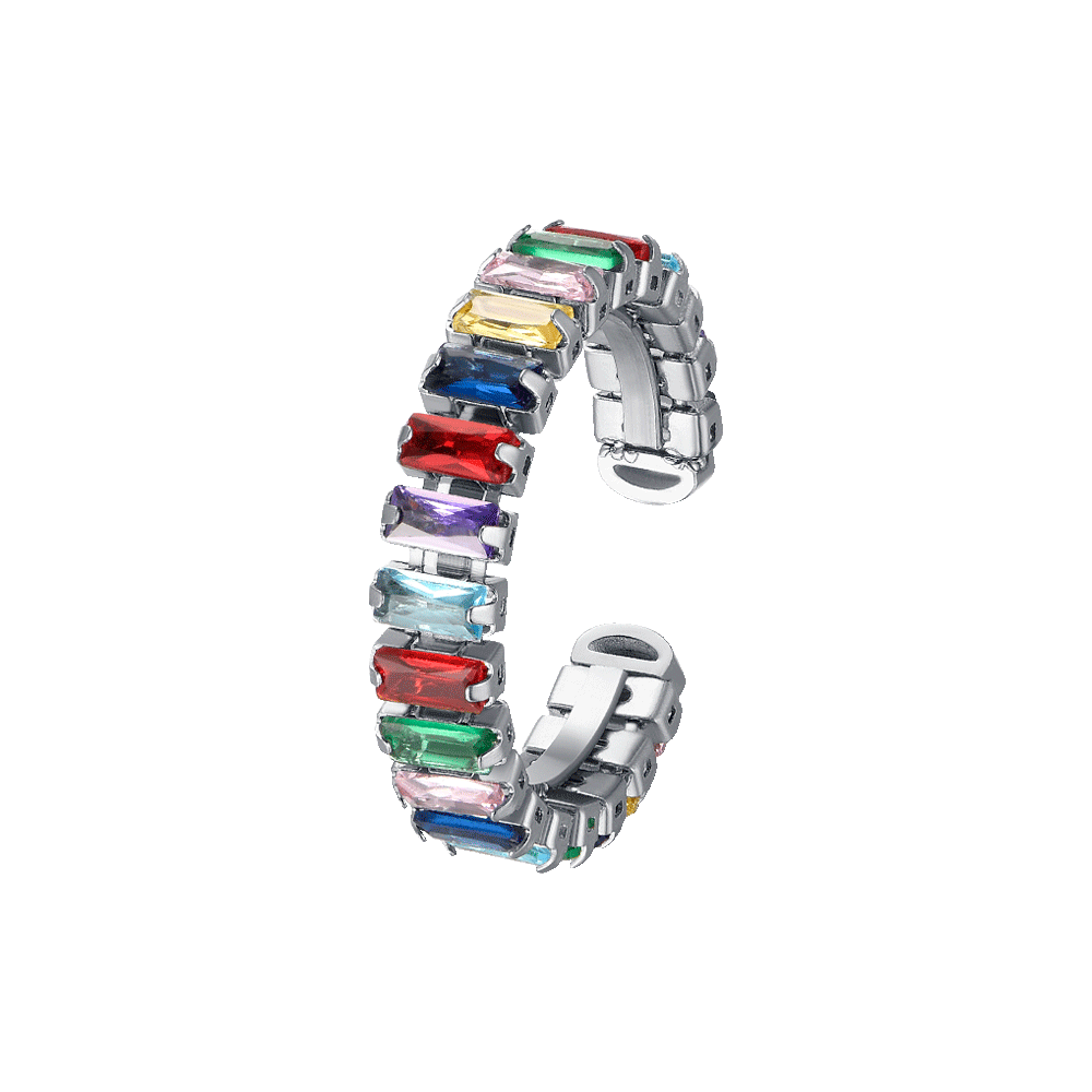 ANILLO AJUSTABLE DE ACERO PARA MUJER CON CRISTALES MULTICOLORES