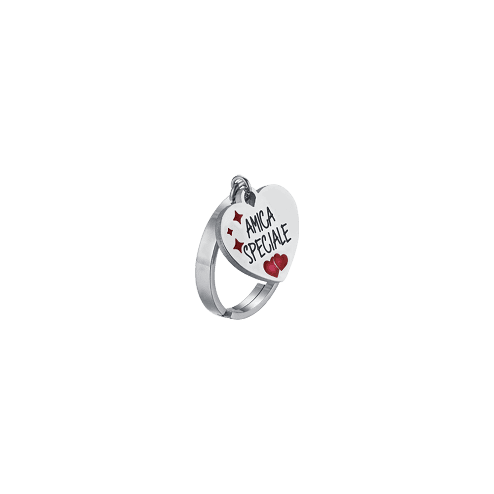 ANILLO DE ACERO AMIGO ESPECIAL DE LA MUJER CON EL CORAZÓN Y EL ROJO