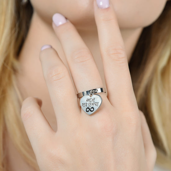 ANILLO DE ACERO PARA MUJER AMIGOS PARA SIEMPRE CON CORAZON
