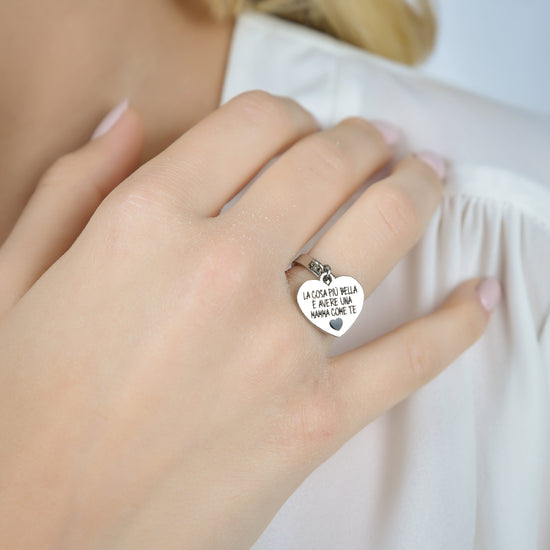 ANILLO DE ACERO DE MUJER LO MAS BONITO ES TENER UNA MAMA COMO TU CON UN CORAZON