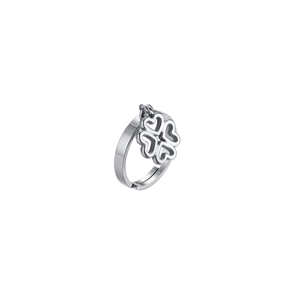 ANILLO DE ACERO PARA MUJER CON TRÉBOL DE CUATRO HOJAS PERFORADO