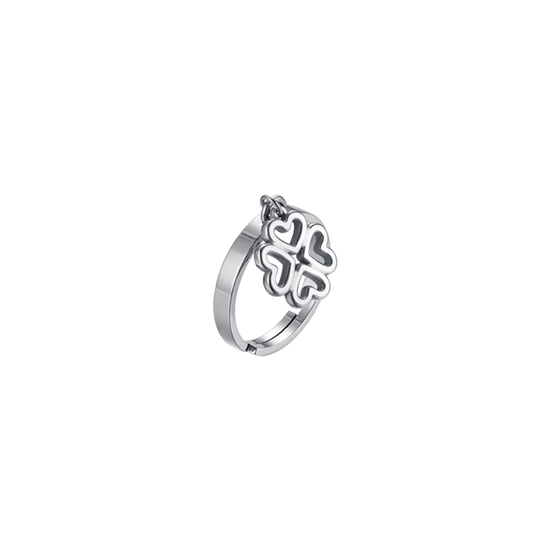 ANILLO DE ACERO PARA MUJER CON TRÉBOL DE CUATRO HOJAS PERFORADO
