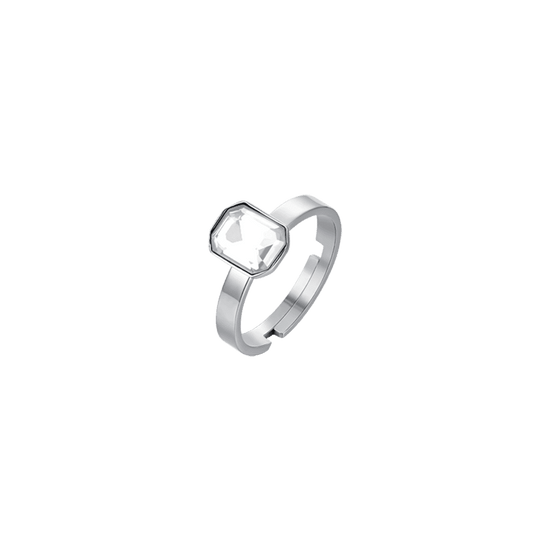 ANILLO DE ACERO PARA SEÑORA CON CRISTAL BLANCO
