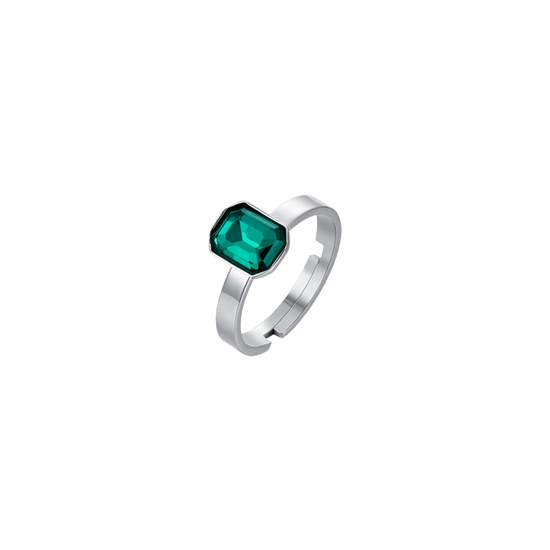 ANILLO DE ACERO PARA MUJER CON CRISTAL VERDE