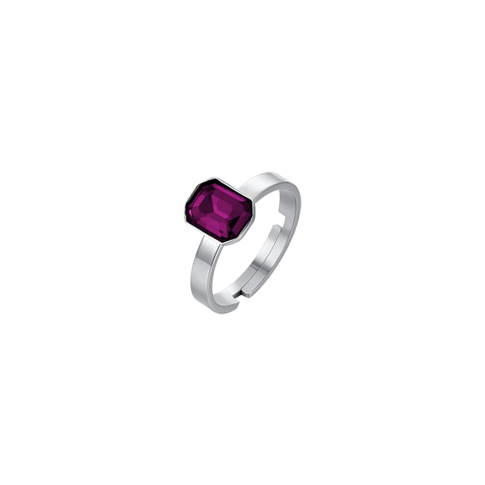 ANILLO DE ACERO PARA MUJER CON CRISTALES FUCSIA