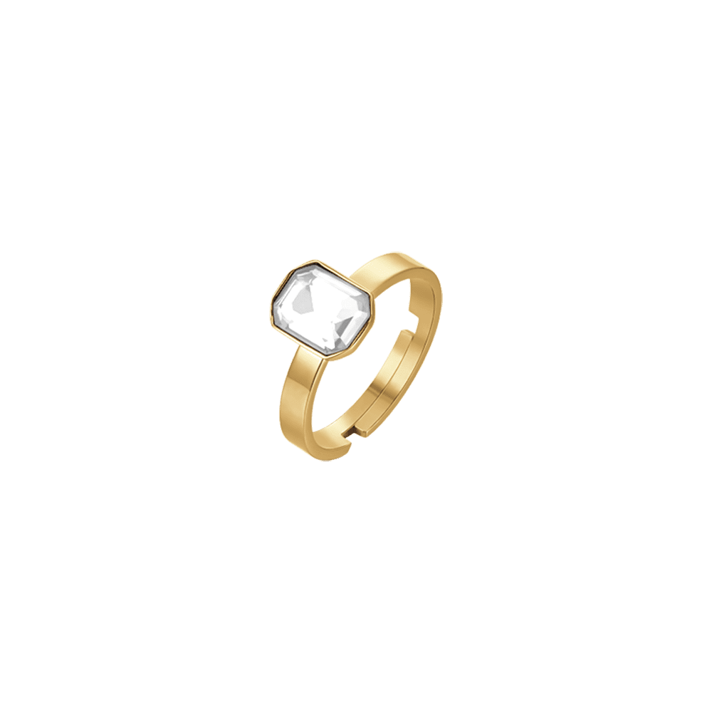 ANILLO DE ACERO IP ORO PARA MUJER CON CRISTAL BLANCO
