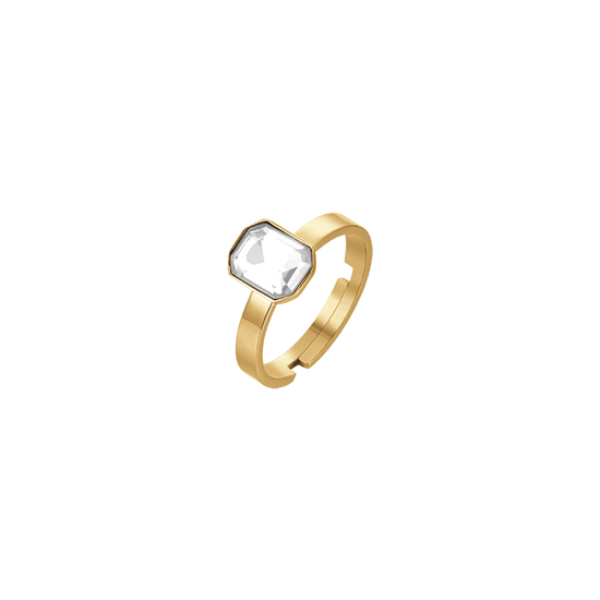 ANILLO DE ACERO IP ORO PARA MUJER CON CRISTAL BLANCO