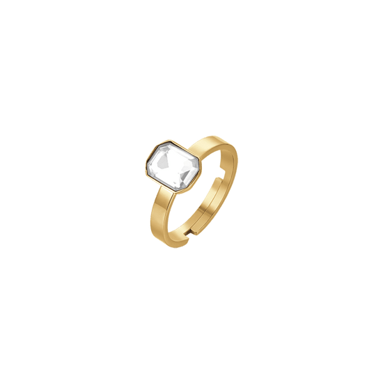 ANILLO DE MUJER EN ACERO ORO IP CON CRISTAL BLANCO Luca Barra