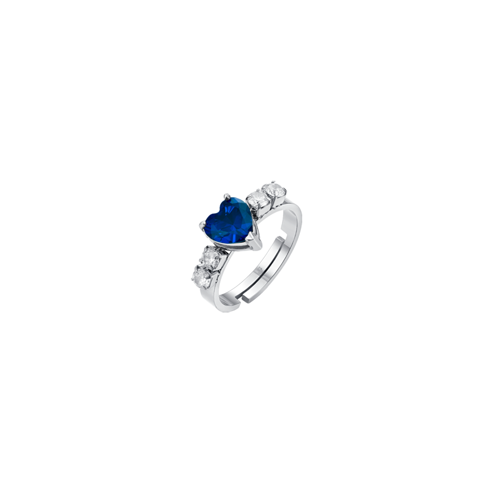 ANILLO DE ACERO PARA MUJER CON CRISTALES BLANCOS Y CORAZÓN DE CRISTAL AZUL