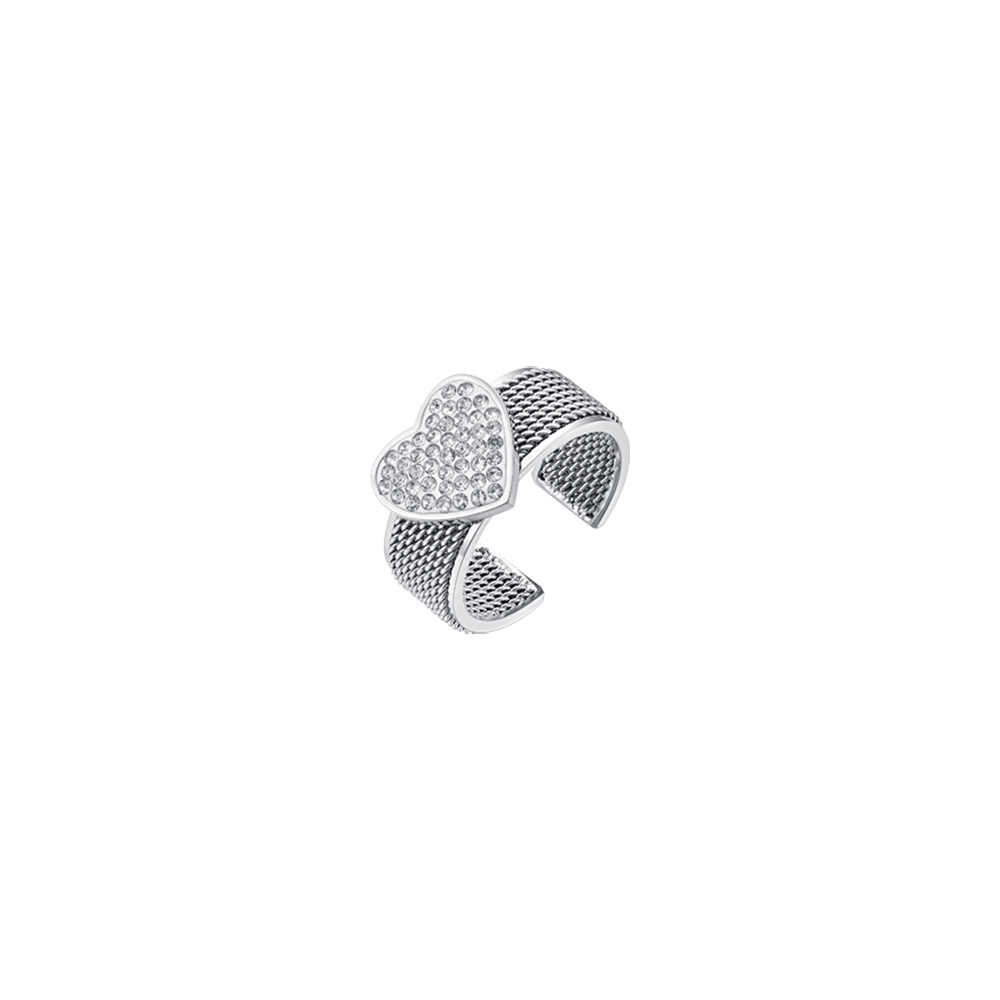 MILANO LINK ANILLO DE ACERO PARA MUJER CON CORAZON CON CRISTALES BLANCOS