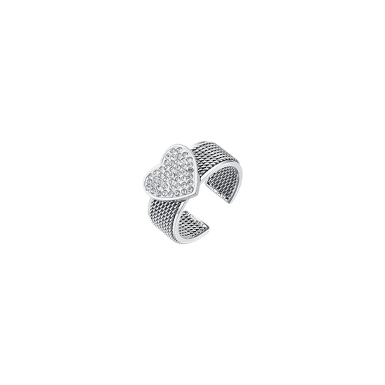 MILANO LINK ANILLO DE ACERO PARA MUJER CON CORAZON CON CRISTALES BLANCOS