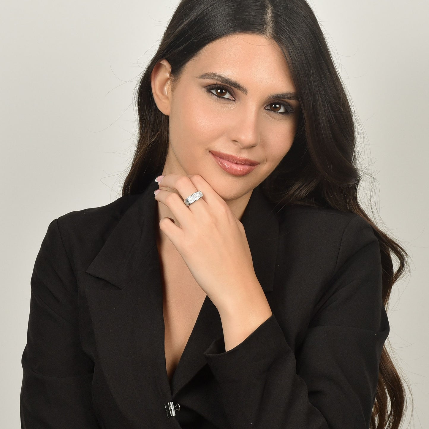 ANILLO MILANO LINK DE ACERO PARA SEÑORA CON ELEMENTO DE CRISTAL BLANCO