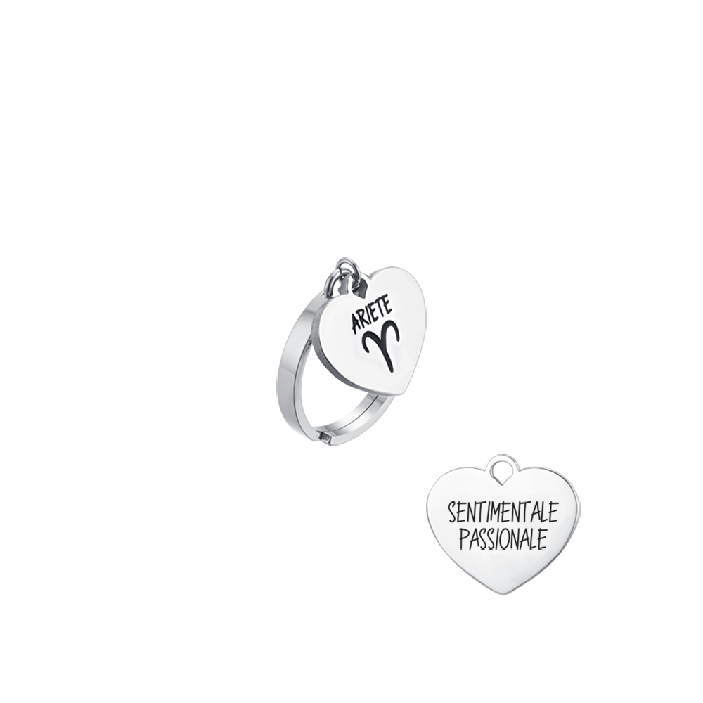 ARIES SIGNO DEL ZODIACO ANILLO DE ACERO PARA MUJER CON CORAZON