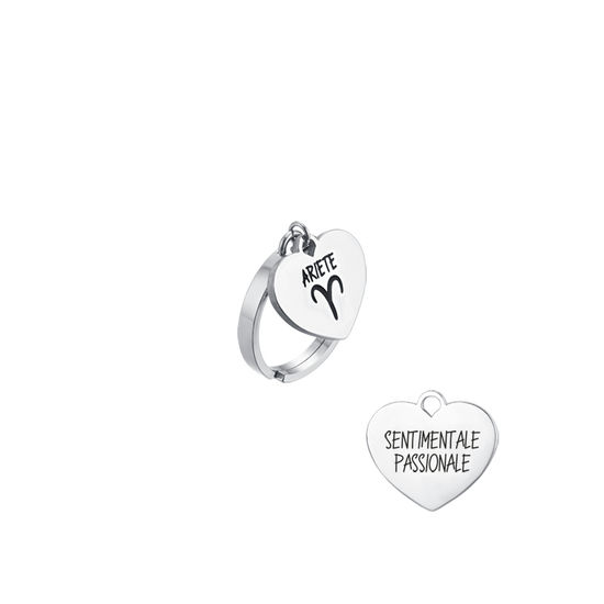 ARIES SIGNO DEL ZODIACO ANILLO DE ACERO PARA MUJER CON CORAZON