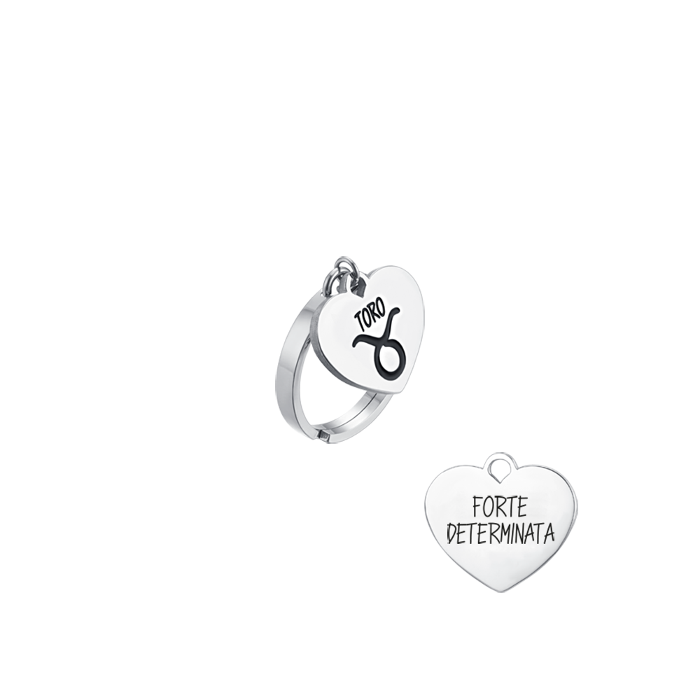 TAURO SIGNO DEL ZODIACO ANILLO DE ACERO PARA MUJER CON CORAZON